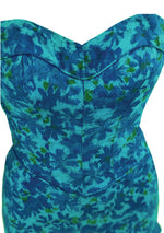 Mid 1950s Blue Floral Cotton Swimsuit/Playsuit- New!