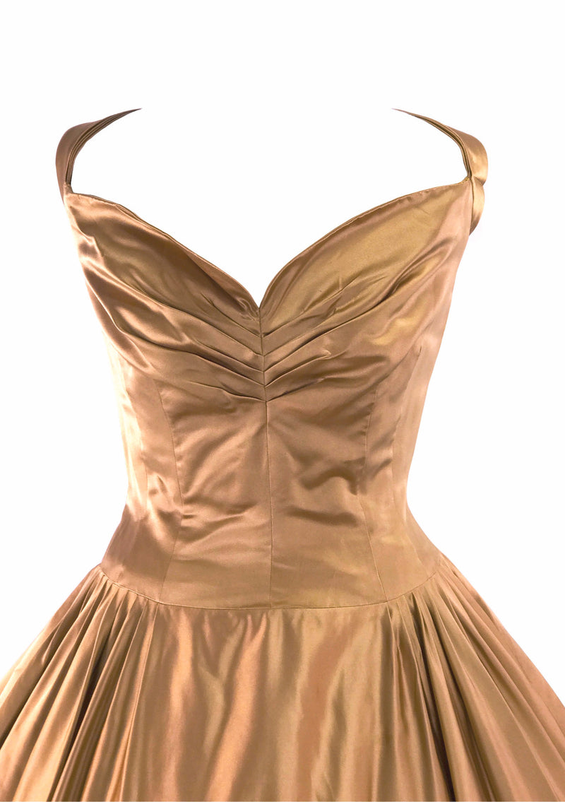 Vintage 1950s Liquid Rose Gold Silk Satin Party Dress