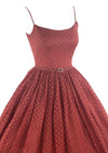 Late 1950s Garnet Coloured Dotted Swiss Fabric Dress- NEW!
