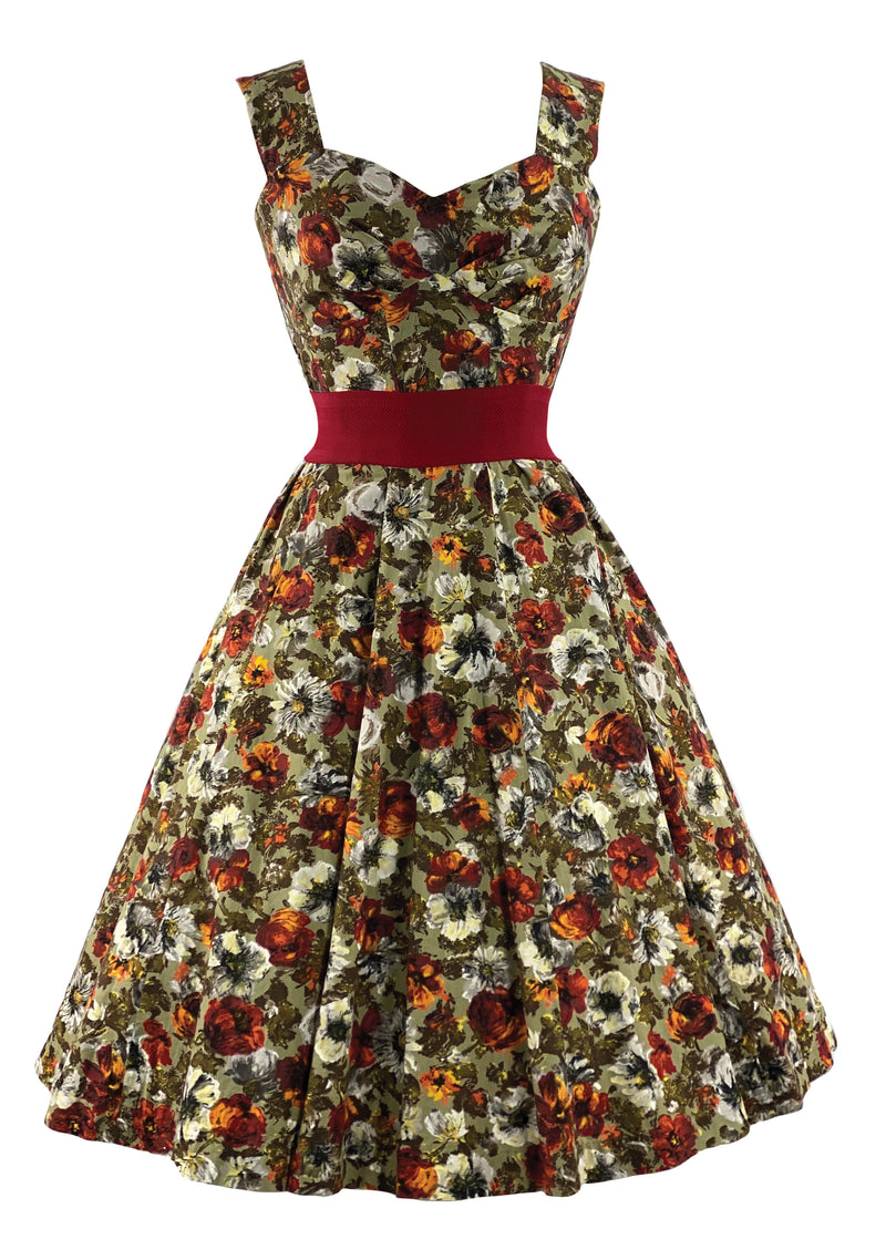 Late 1950s Autumn Toned Floral Dress Ensemble- New!