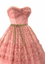 Vintage 1950s Rose Pink Lace Party Dress - New!