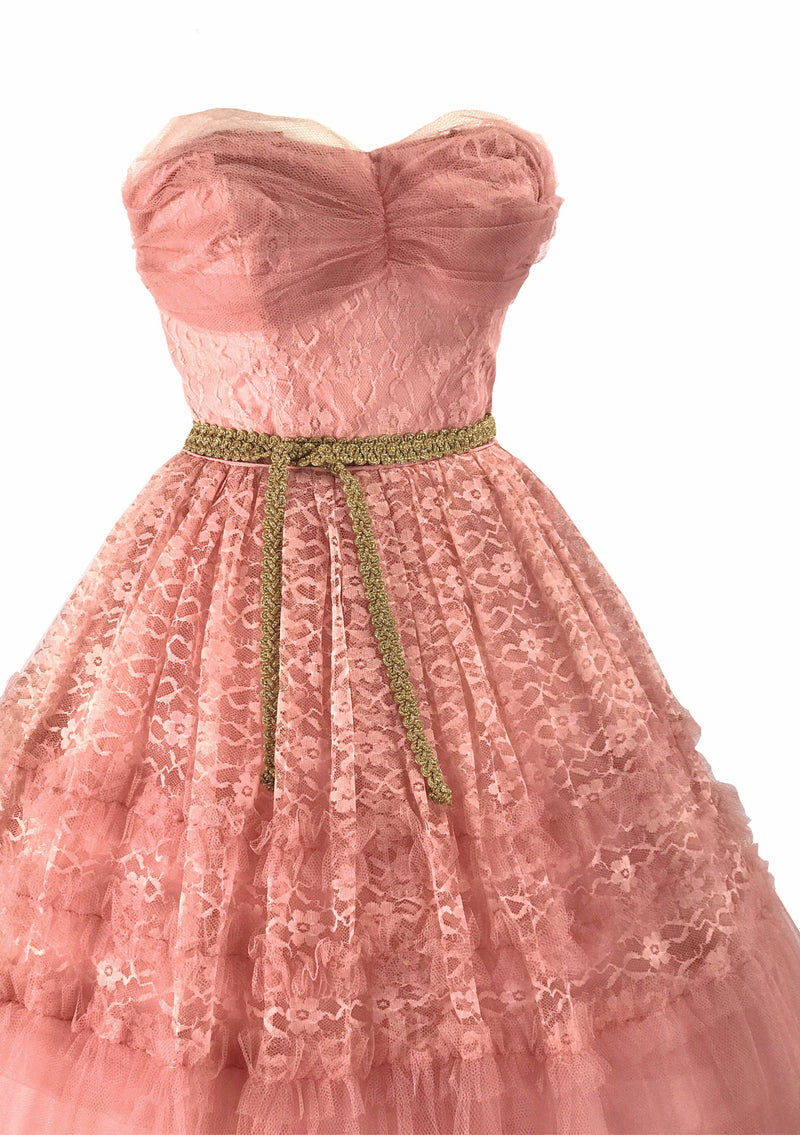 Vintage 1950s Rose Pink Lace Party Dress - New!