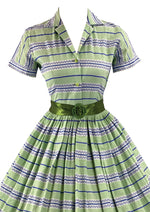 Late 1950s Blue and Green Stripe Cotton Dres - NEW!