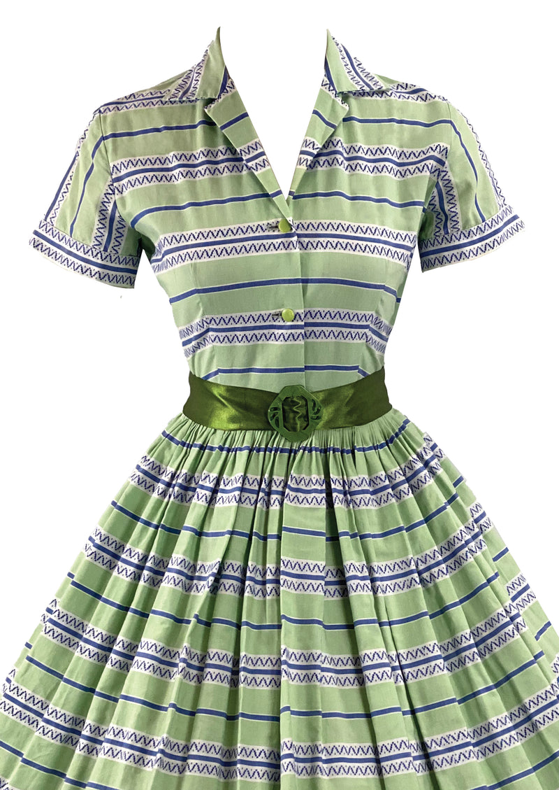 Late 1950s Blue and Green Stripe Cotton Dres - NEW!