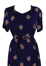 Vintage 1940s Navy Floral Rayon Blend Dress- New!
