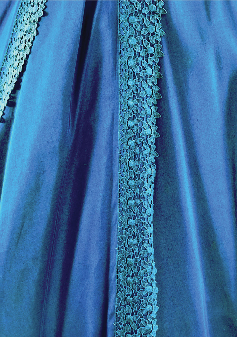 Vintage 1950s Capri Blue Glazed Cotton with Lace Dress - New!