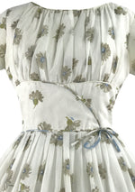 Vintage 1950s Blue Daisy Border Print Cotton Dress - New!