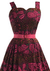 Vintage 1950s Magenta Paisley Print Cotton Dress- New!