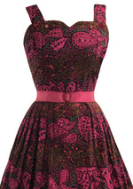 Vintage 1950s Magenta Paisley Print Cotton Dress- New!