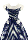 Striking 1950s Blue and White Polka Dot Cotton Dress- New!