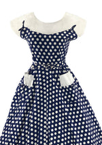 Striking 1950s Blue and White Polka Dot Cotton Dress- New!