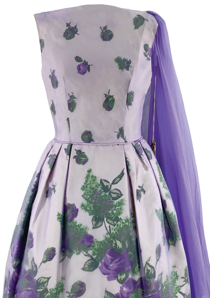 Early 1960s Purple Roses Overlay Dress New!
