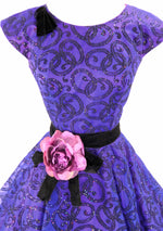 Original 1950s Black Flocked Violet Party Dress  - New!