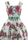 Lovely 1950s Magenta Flowers Cotton Dress- New!