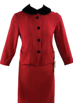 Vintage Early 1960s Ruby Red Wool Blend Suit- NEW!