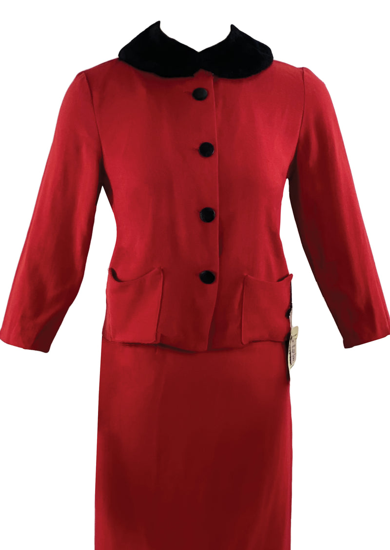 Vintage Early 1960s Ruby Red Wool Blend Suit- NEW!