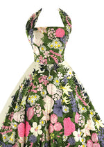 Vintage 1950s Floral Garden Halter Cotton Dress- New!