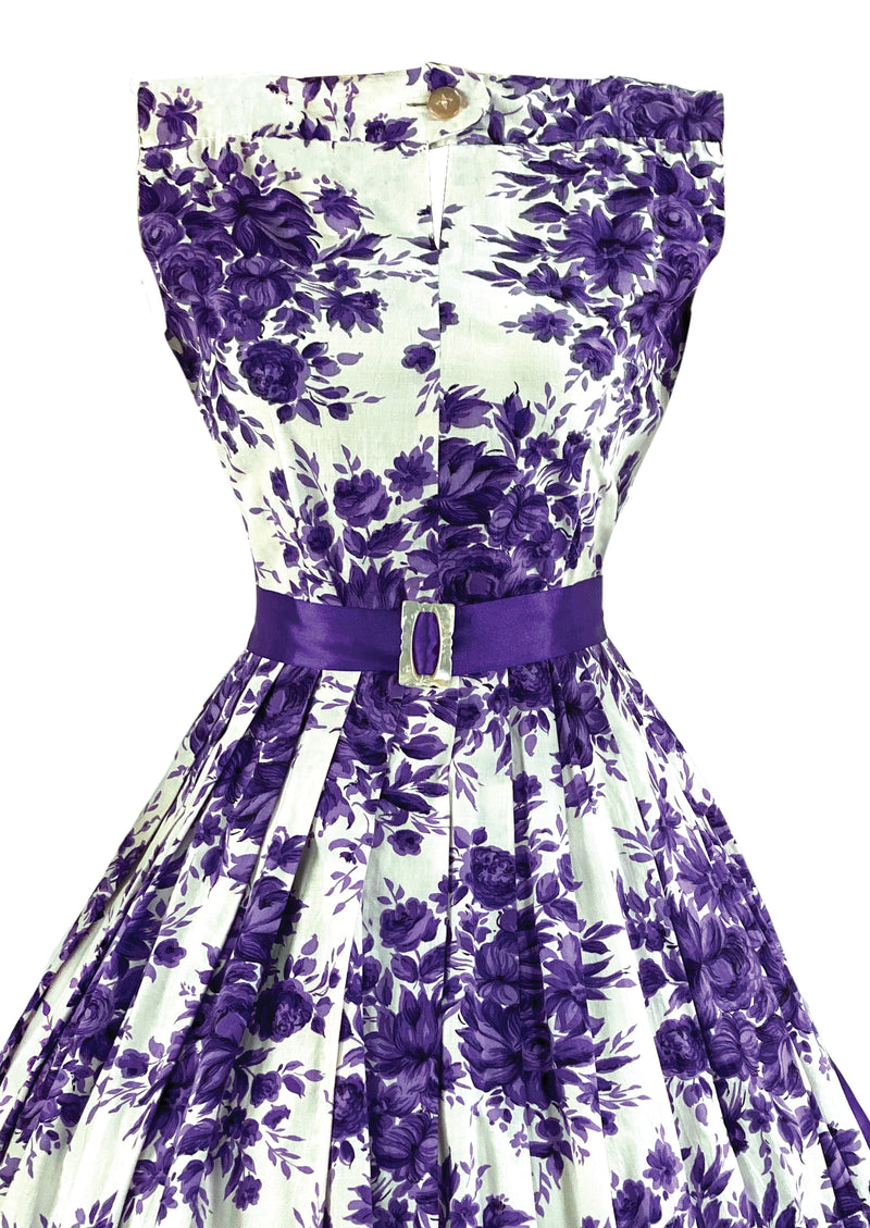 Late 1950s to Early 1960s Purple Bouquet Cotton Dress- NEW!