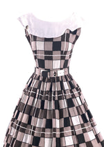 Early 1960s Chocolate & White Checkerboard Print Dress- New!