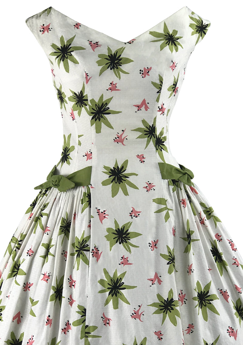Vintage 1950s Atomic Floral Print Cotton Dress- New!