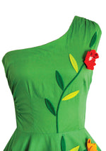 1950s Apple Green Cotton Floral Applique Dress- New!