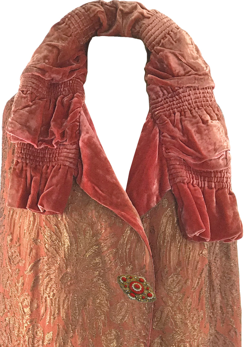 Vintage 1920s Tangerine Silk Velvet & Lame Cape - New!