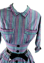 1950's Slate, Blue, Jade & Purple Striped Dress - New!