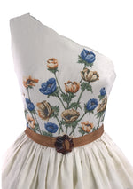 1950s Blue & Bronze Floral Border Cotton Dress  - New! (LAYAWAY)