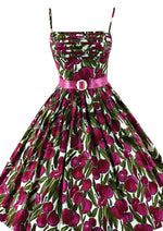Early 1960s Plum Novelty Print Cotton Sundress - NEW!