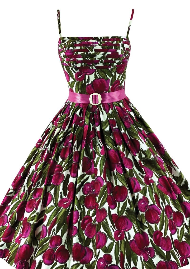 Early 1960s Plum Novelty Print Cotton Sundress - NEW!