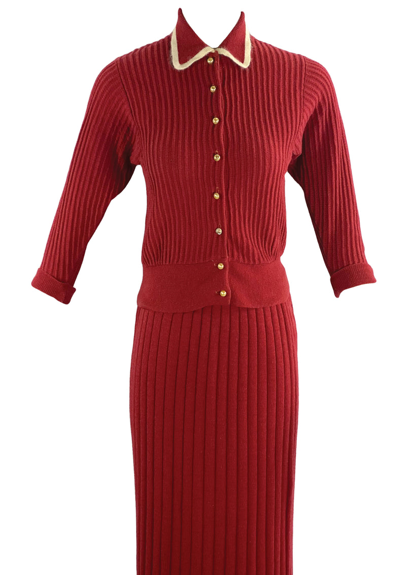 Vintage 1940s Cherry Red Knit Suit- New!