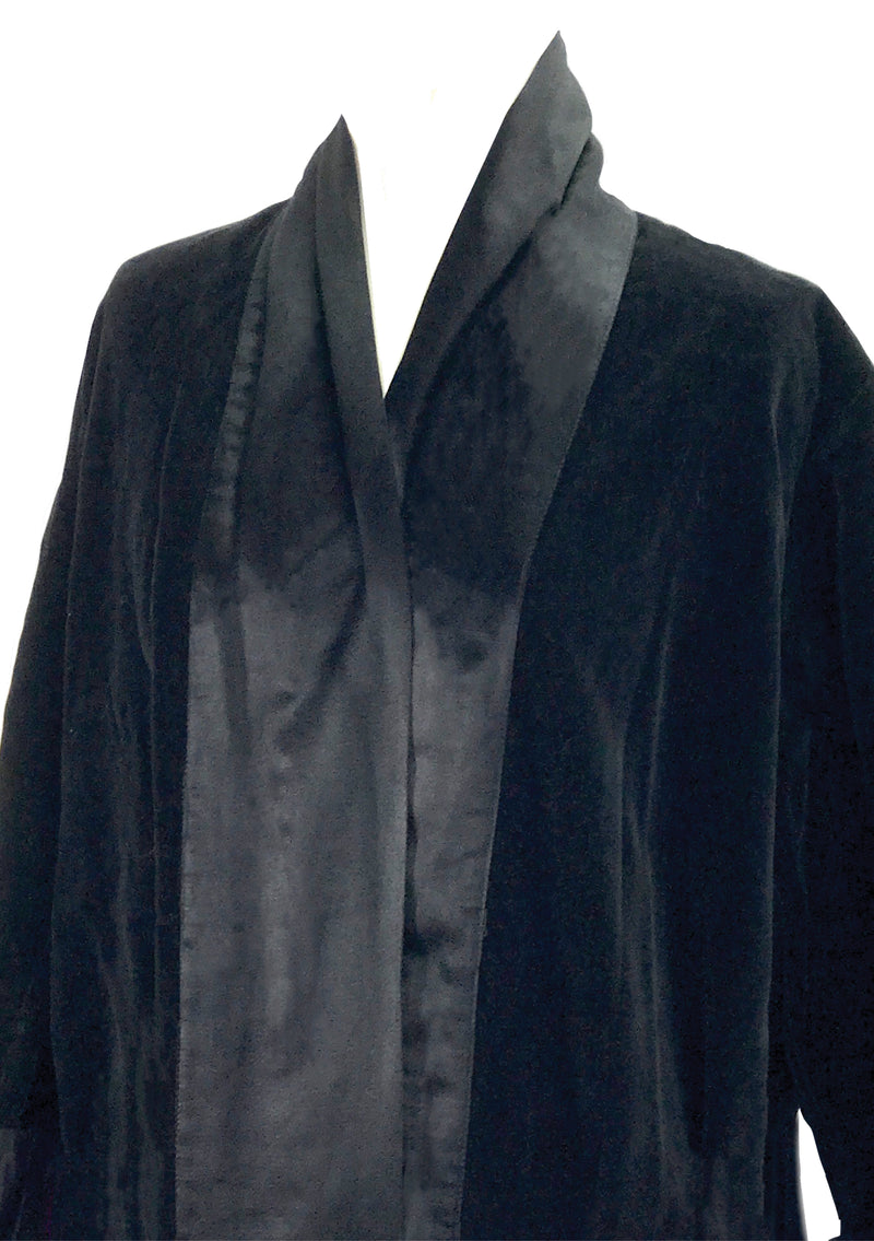 Vintage 1920s Black Velvet Coat with Pink Floral Embroidery  - New!