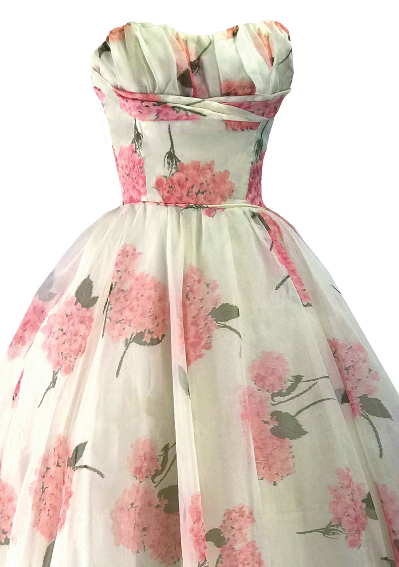 Vintage 1950s Pink Hydrangea Chiffon Party Dress - New!