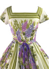 1950s Jerry Gilden Designer Lilac Border Floral Dress- New