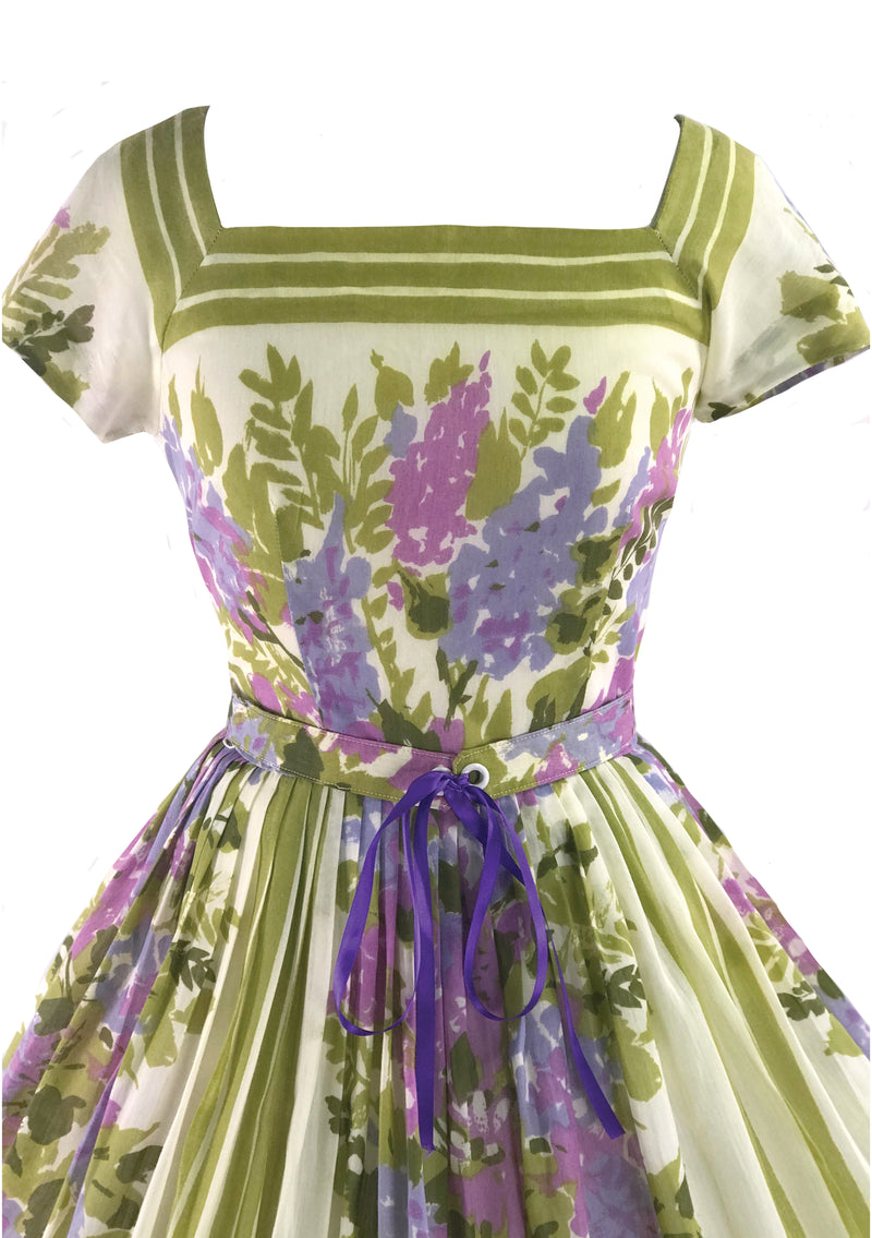 1950s Jerry Gilden Designer Lilac Border Floral Dress- New