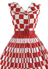Vintage 1950s Red & White Checkerboard Print Dress- New!