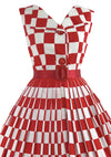 Vintage 1950s Red & White Checkerboard Print Dress- New!