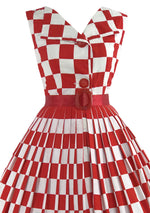 Vintage 1950s Red & White Checkerboard Print Dress- New!