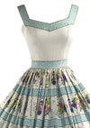 1950s Designer Quality Floral Cotton Dress- New!
