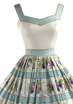 1950s Designer Quality Floral Cotton Dress- New!