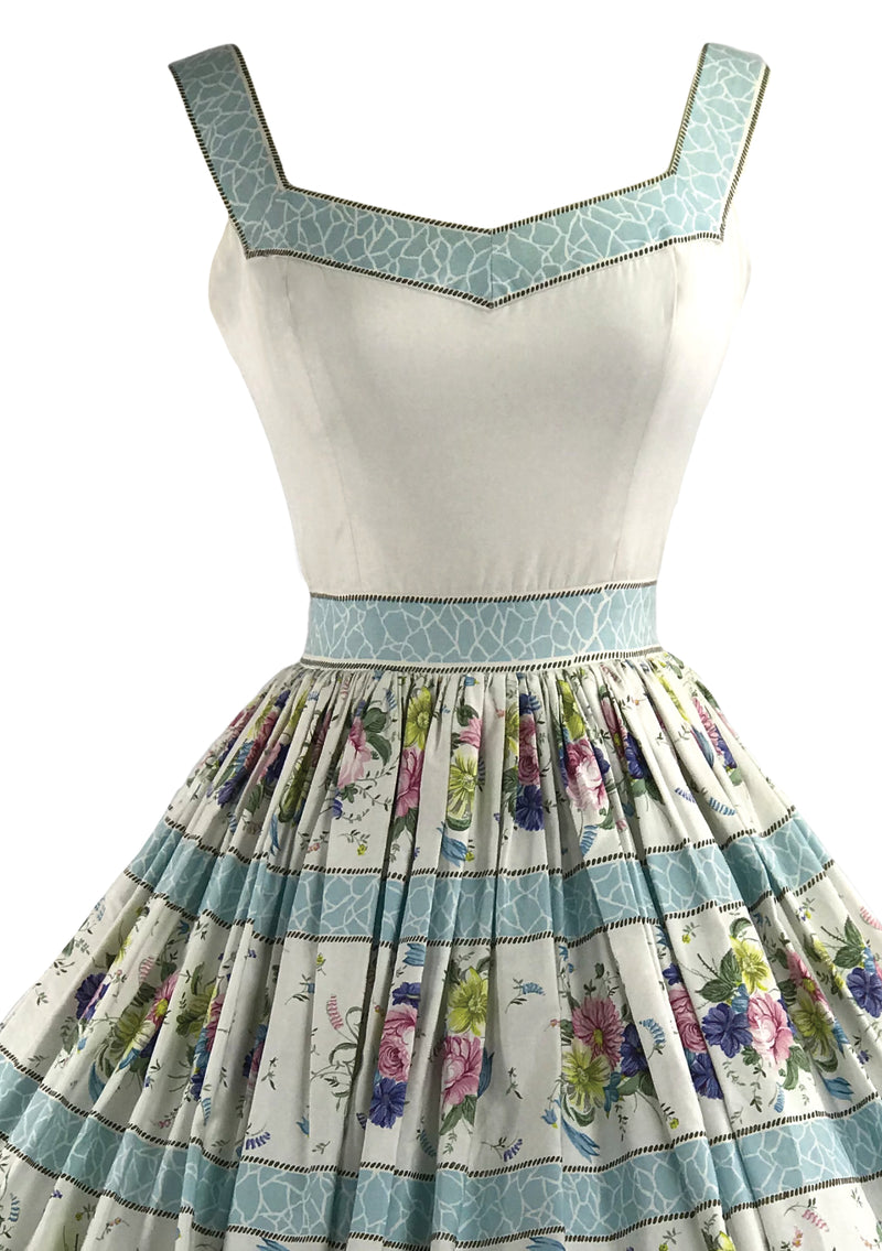 1950s Designer Quality Floral Cotton Dress- New!