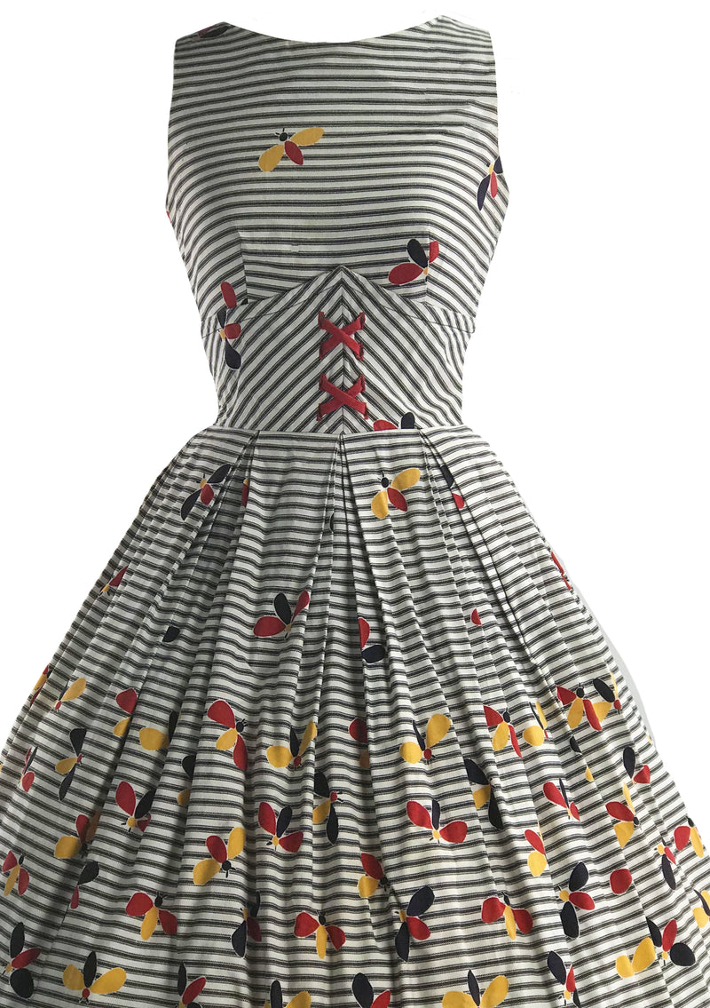 Vintage 1950s Bees Novelty Print Cotton Dress - New!