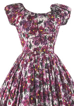 1950s Painterly Floral Cotton Dress With 3D Flower- New!