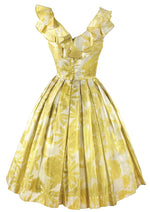 Vintage 1950s Gold and White Abstract Floral Dress - NEW!