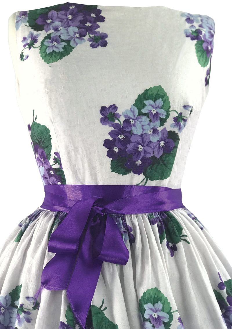 1950s Violets on White Waffle Weave Cotton Dress - New! (ON HOLD)