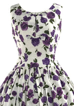 Vintage 1950s Purple Roses Cotton Dress- New!