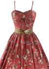 Vintage 1950s Watermelon Pink Floral Cotton Dress- New!