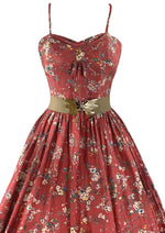 Vintage 1950s Watermelon Pink Floral Cotton Dress- New!