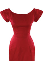 Vintage 1950s Red Silk Satin Wiggle Dress New!