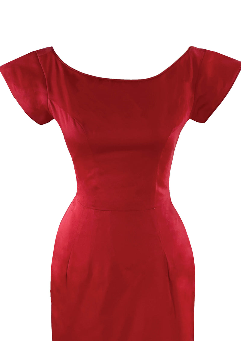 Vintage 1950s Red Silk Satin Wiggle Dress New!